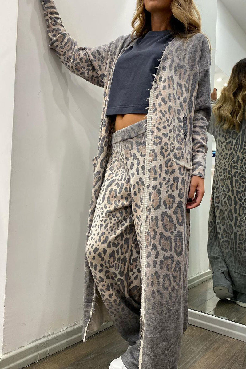 Leopard Lounge Set with Long Cardigan