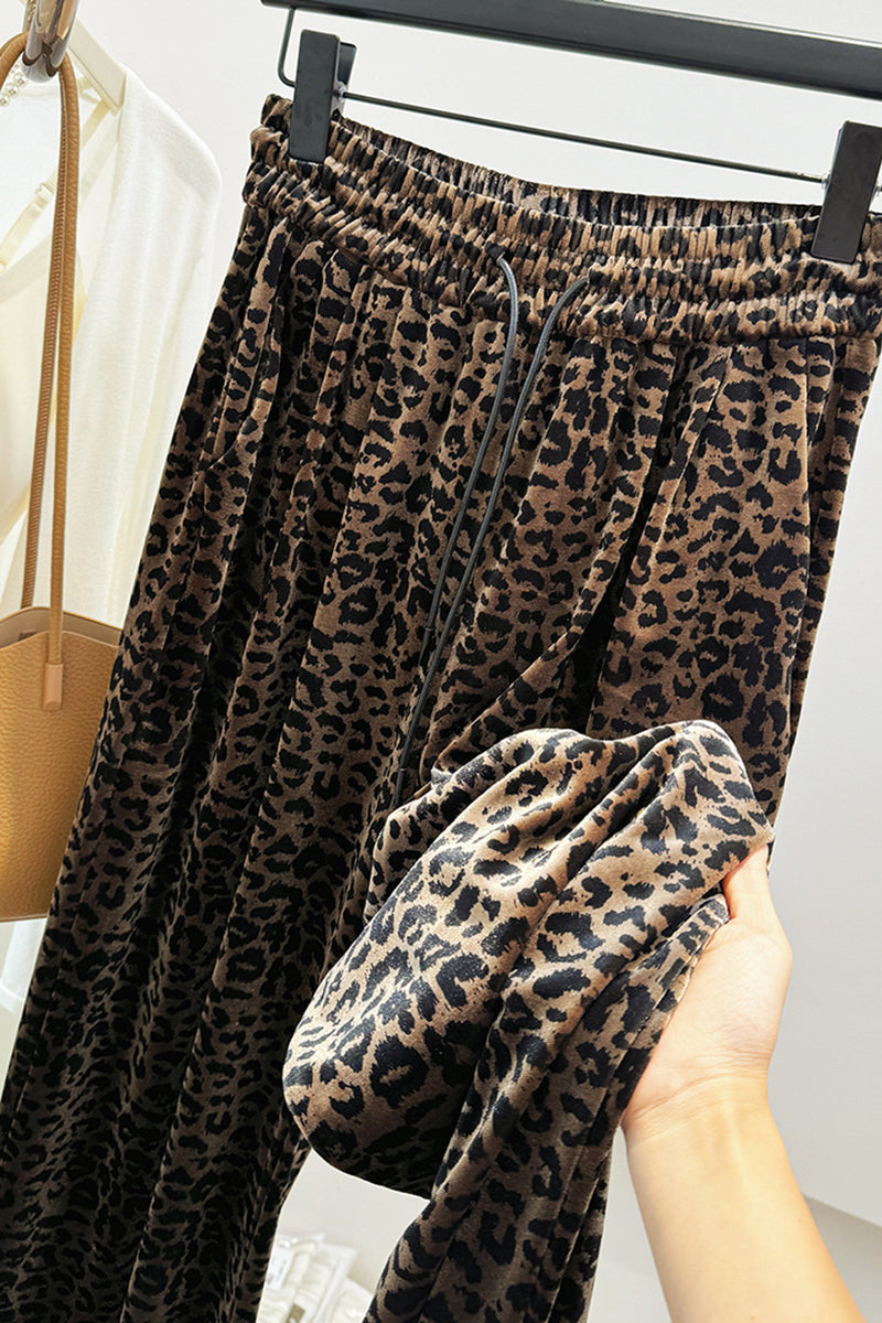 High-Waisted Leopard Print Wide-Leg Pants