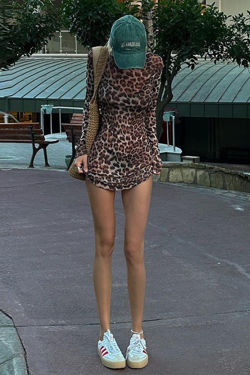 Leopard Print Sheer Bodycon Dress