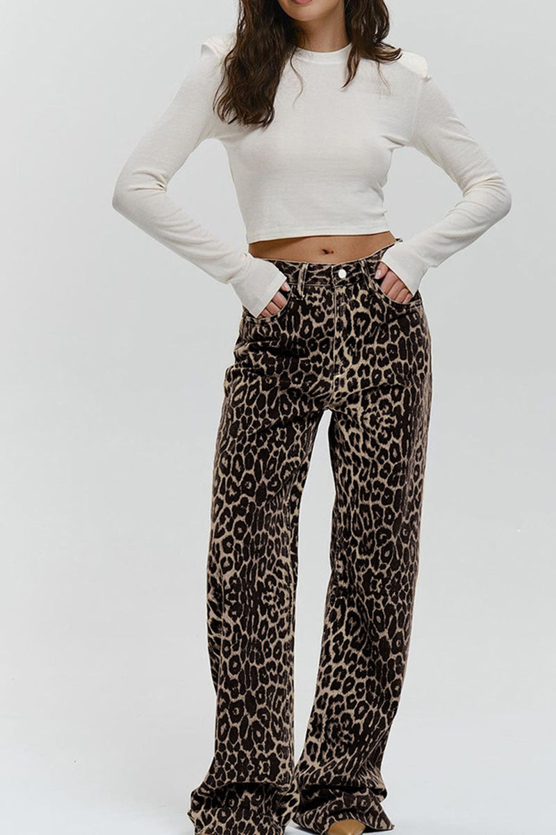 Leopard Print High-Waist Flared Pants