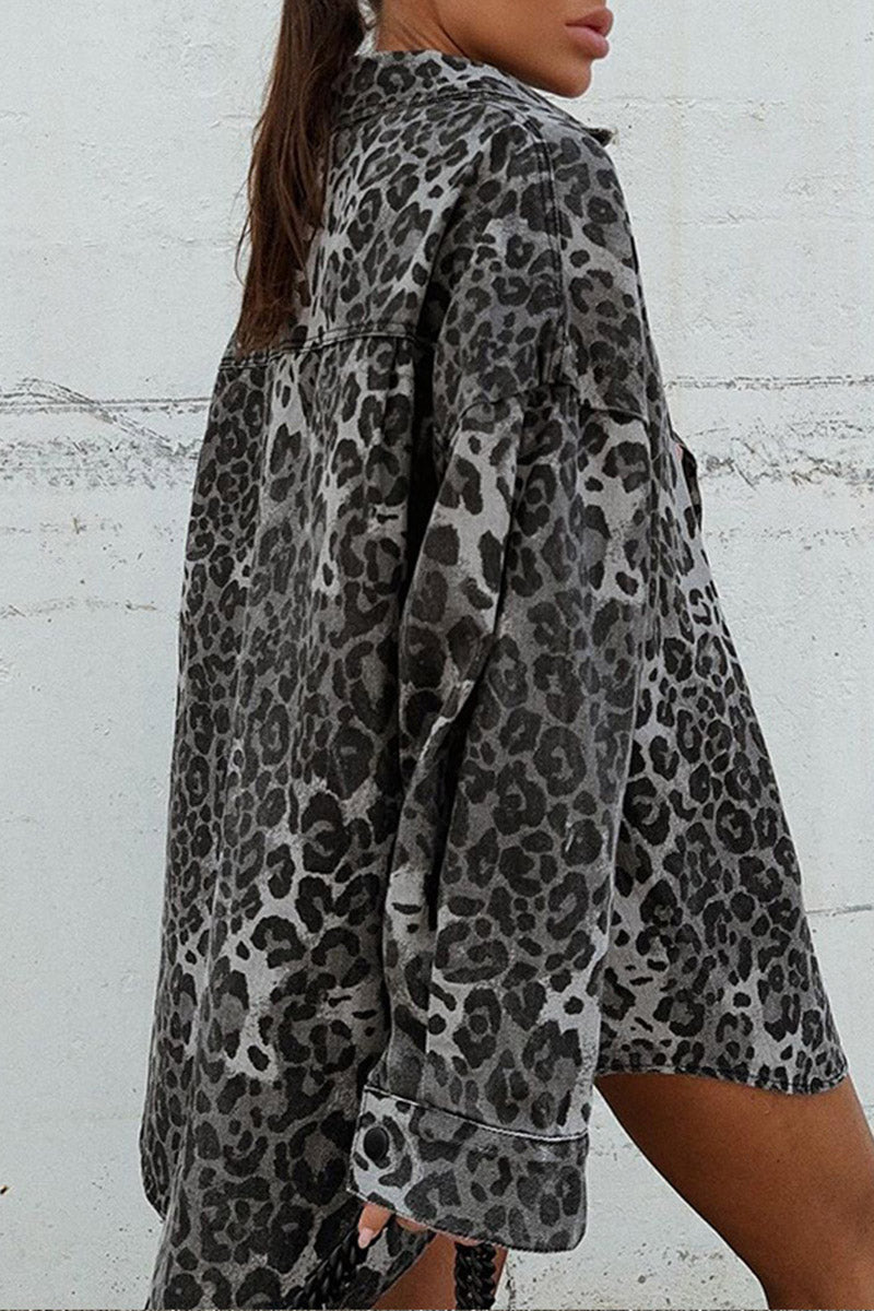 Oversized Leopard Print Button-Up