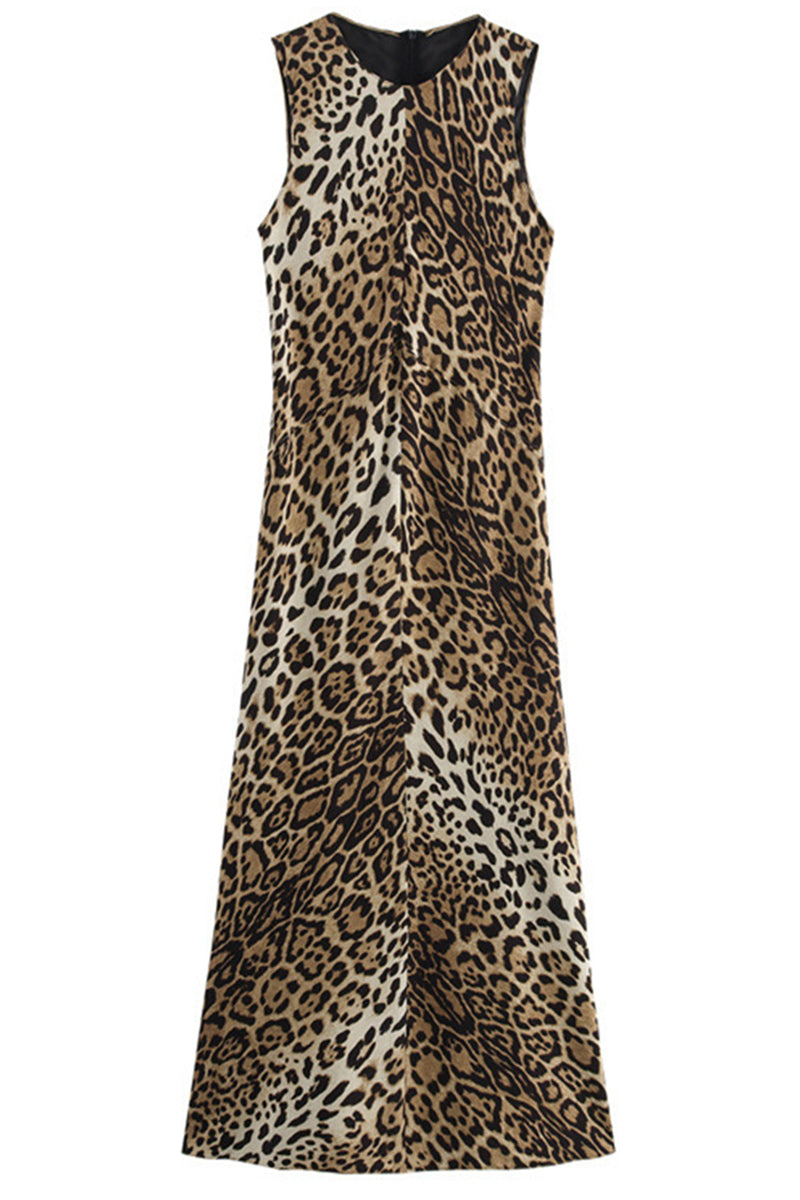 Leopard Print Sleeveless Maxi Dress