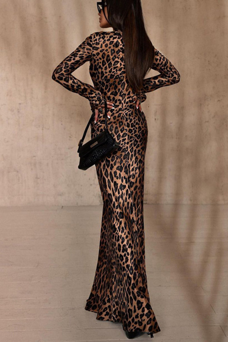 Figure-Hugging Animal Print Maxi Dress