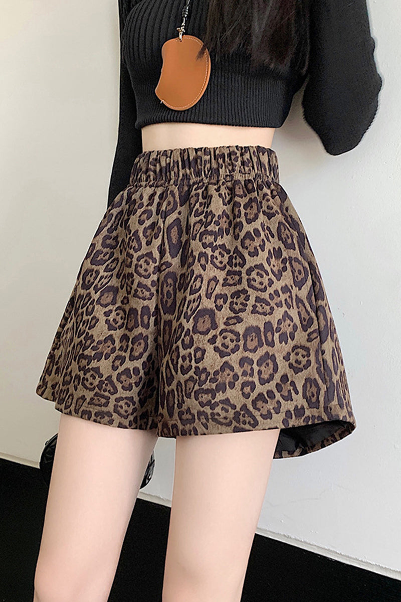 Leopard Print High-Waisted Shorts