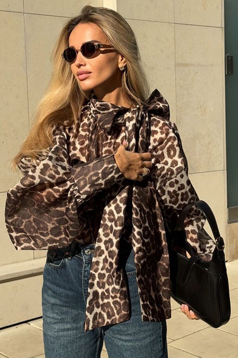 Leopard Print Puff Sleeve Blouse