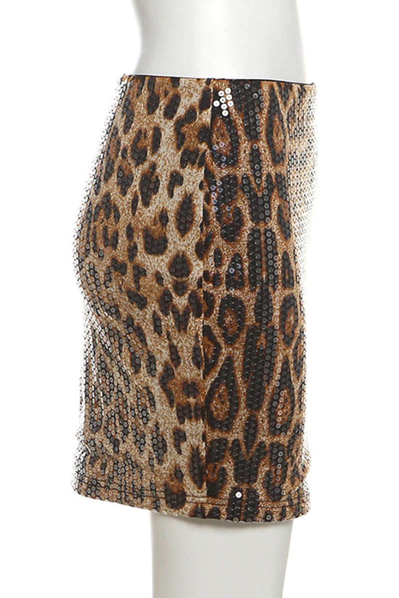 Sequin Leopard Print Skirt