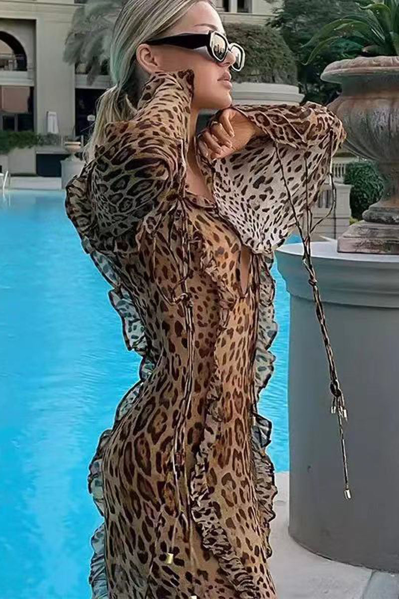 Leopard Print Ruffle Maxi Dress