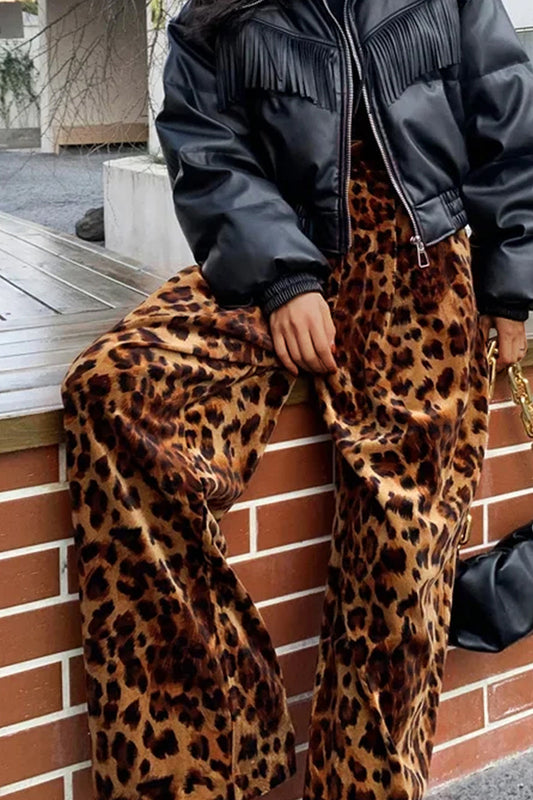 Leopard Print Wide-Leg Pants