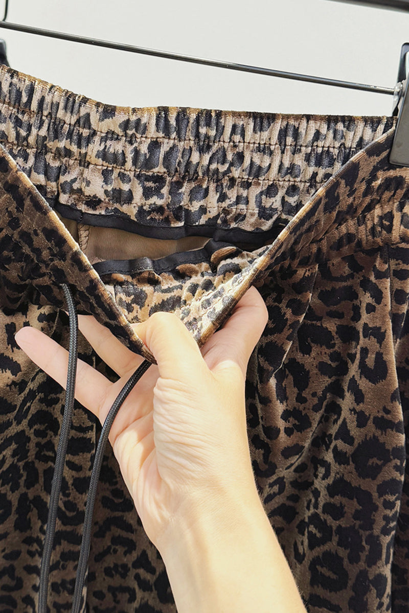 High-Waisted Leopard Print Wide-Leg Pants