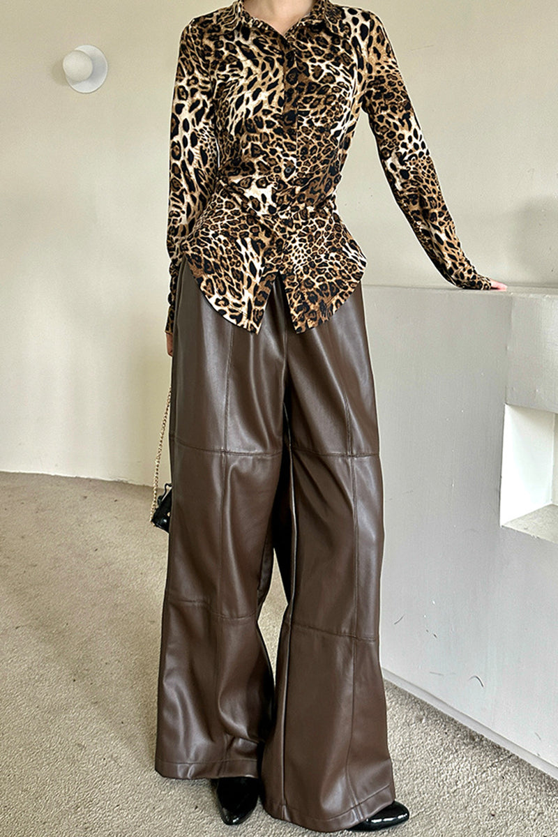 Fitted Button-Down Leopard Print Shirt