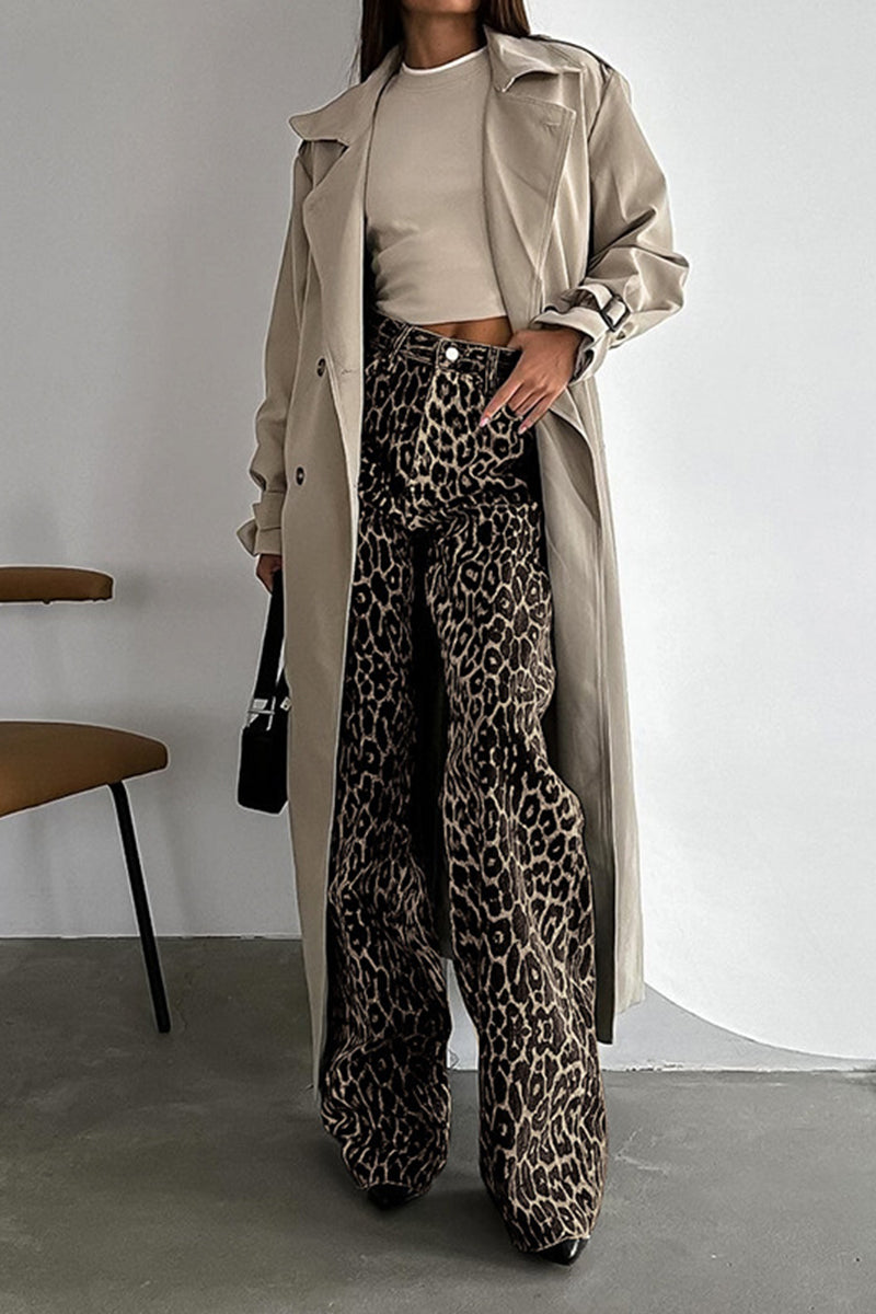 Leopard Print High-Waist Flared Pants