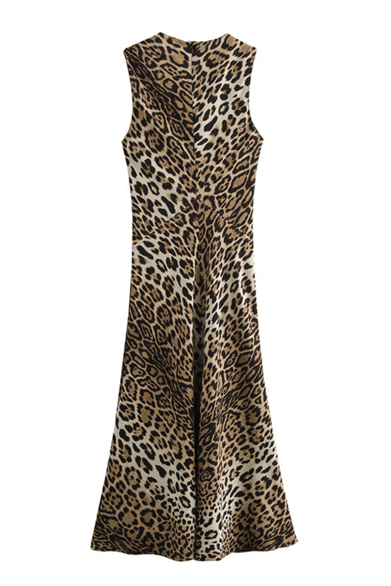 Leopard Print Sleeveless Maxi Dress