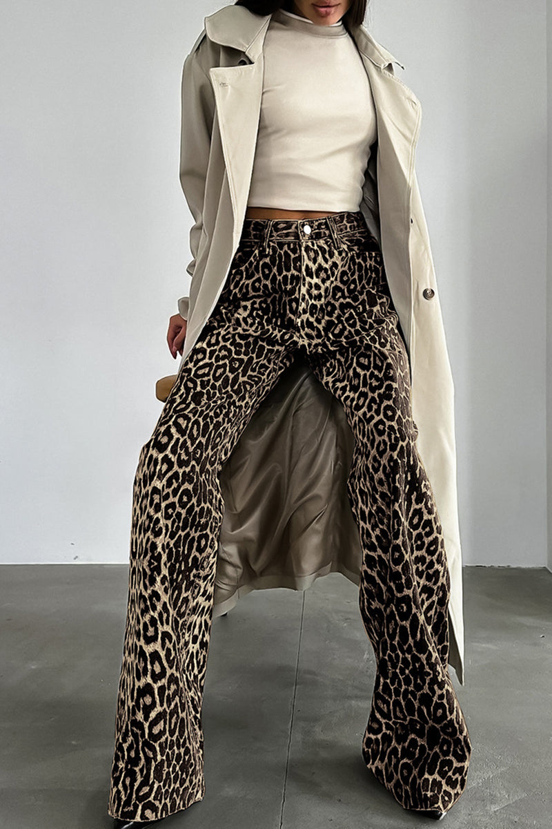 Leopard Print High-Waist Flared Pants