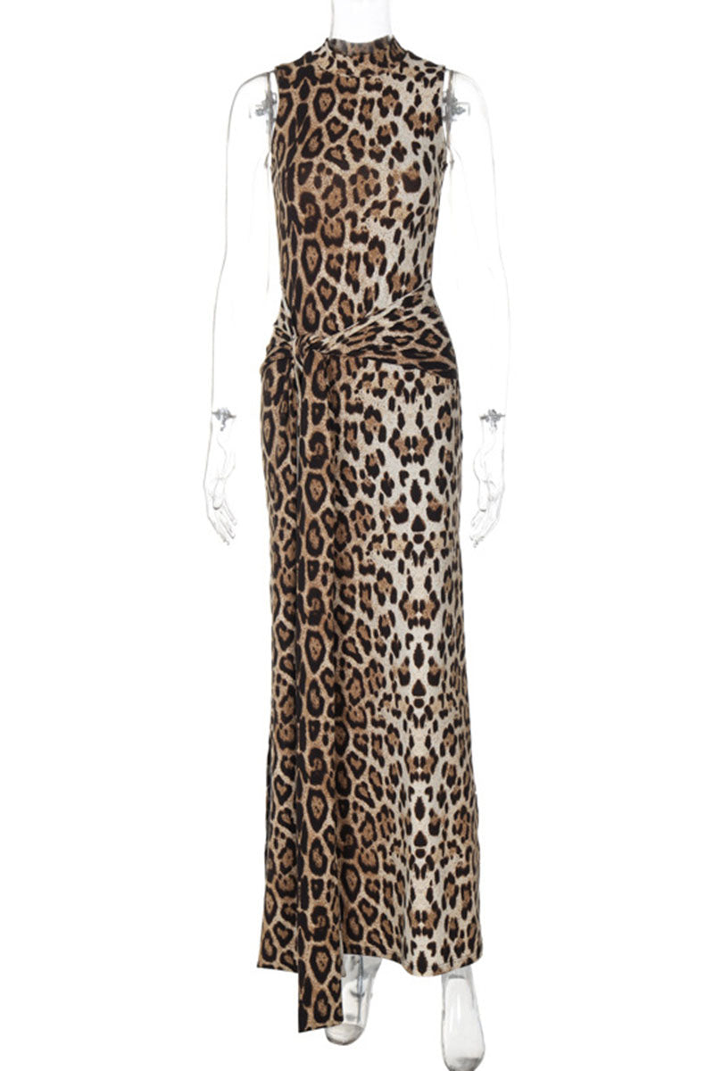 Sleeveless Animal Print Maxi Dress