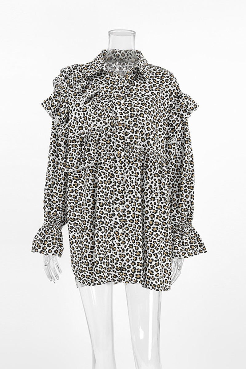 Leopard Print Ruffled Blouse