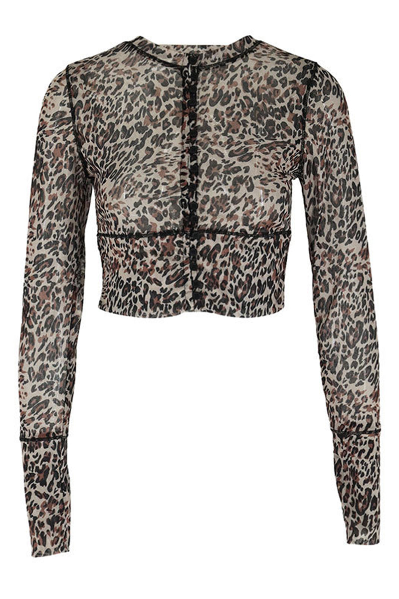 Sheer Leopard Print Buttoned Top