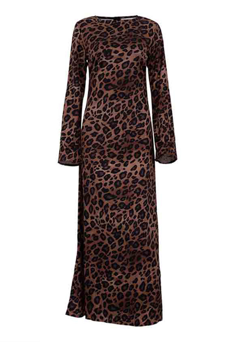 Figure-Hugging Animal Print Maxi Dress