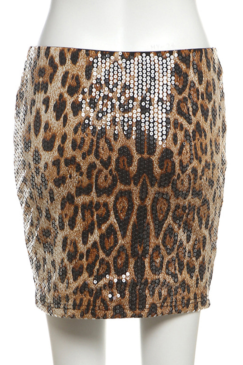 Sequin Leopard Print Skirt