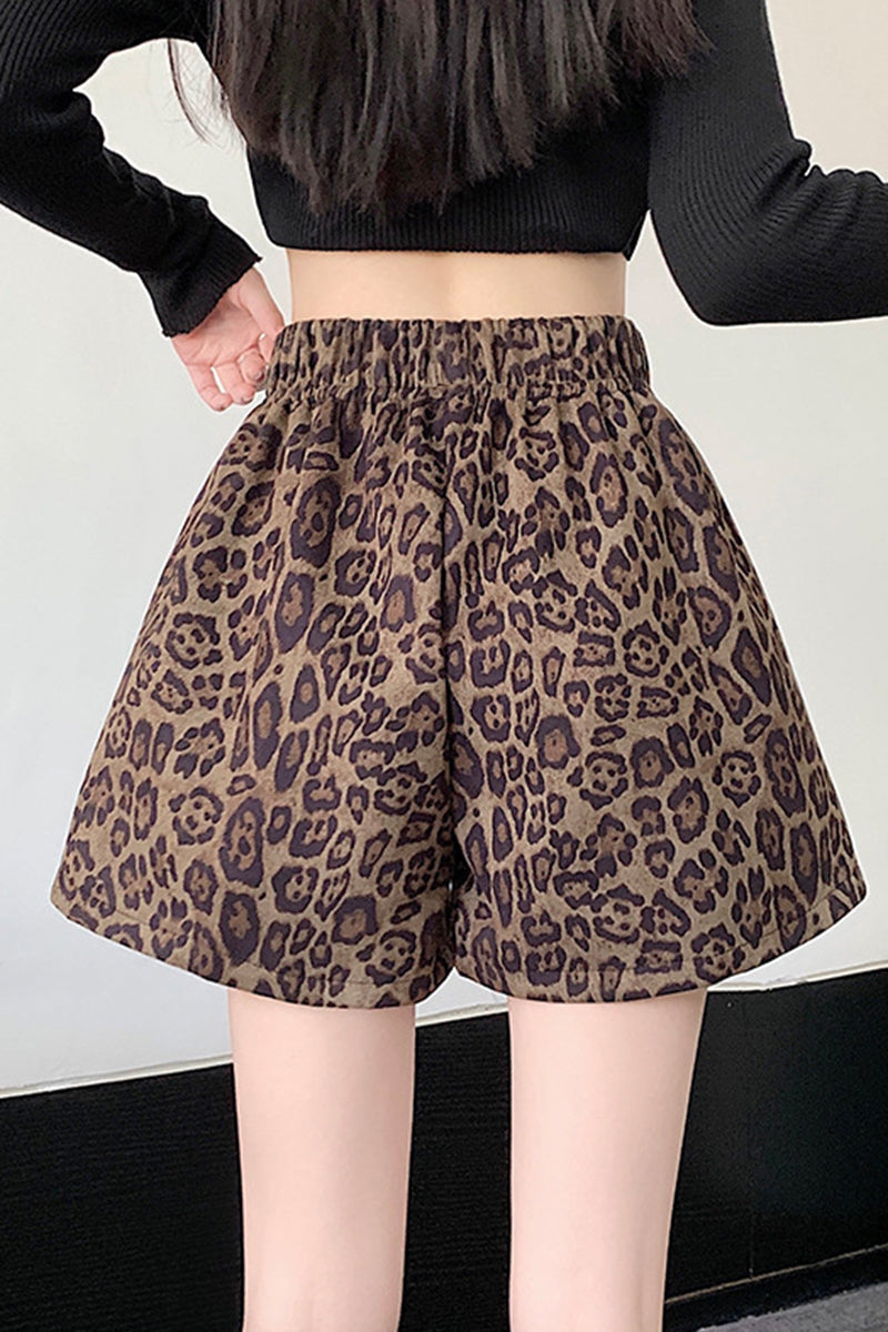 Leopard Print High-Waisted Shorts