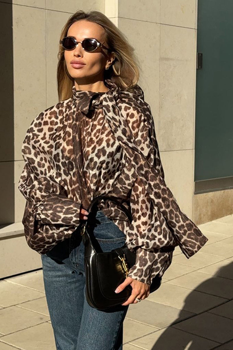 Leopard Print Puff Sleeve Blouse