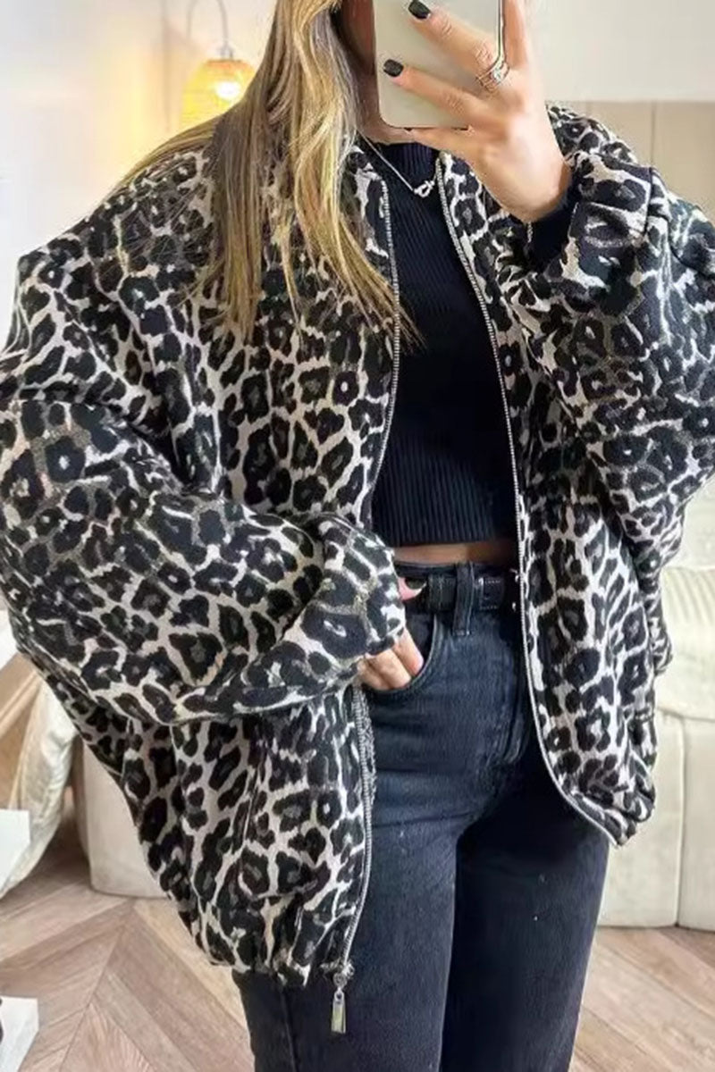 Leopard Print Zip-Up Bomber Jacket