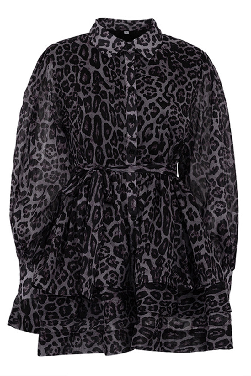 Layered Hem Animal Print Mini Dress