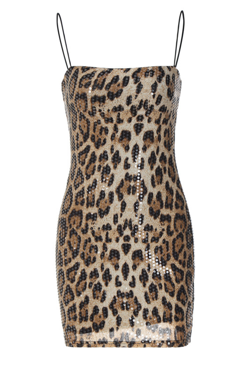 Leopard Print Sequin Camisole Mini Dress