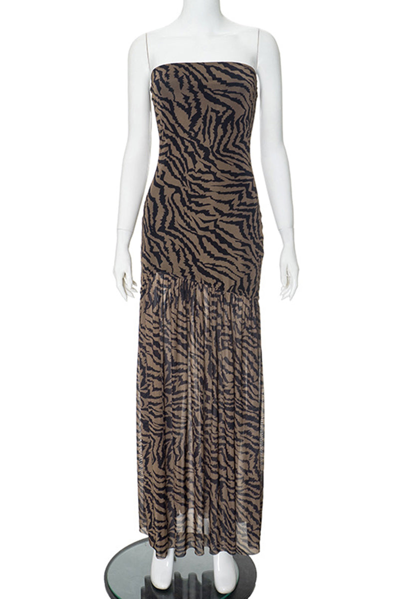 Strapless Zebra Print Maxi Dress