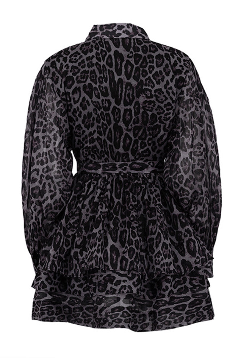 Layered Hem Animal Print Mini Dress