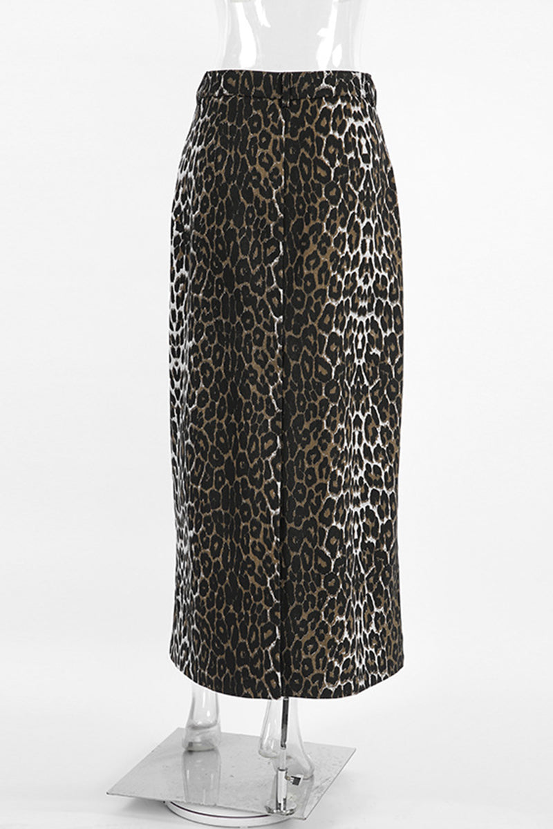 Split-Hem Leopard Print Maxi Skirt