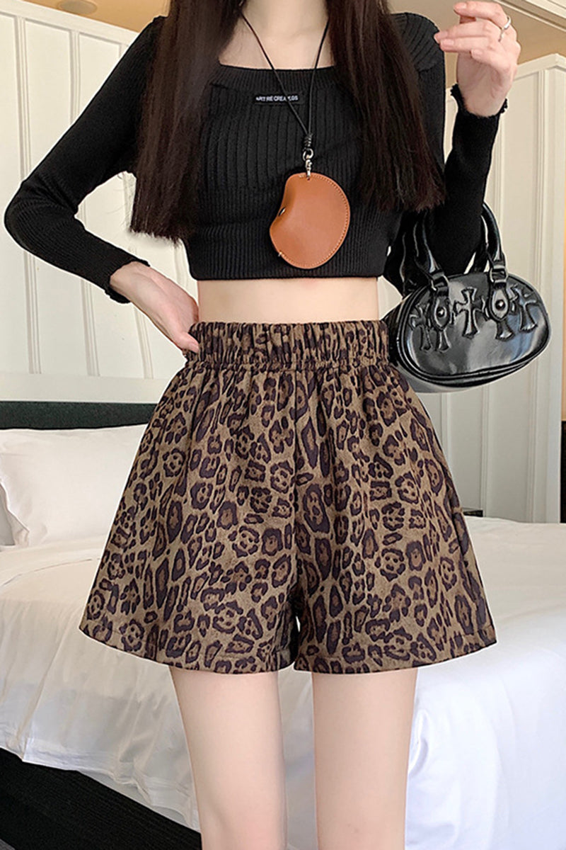 Leopard Print High-Waisted Shorts