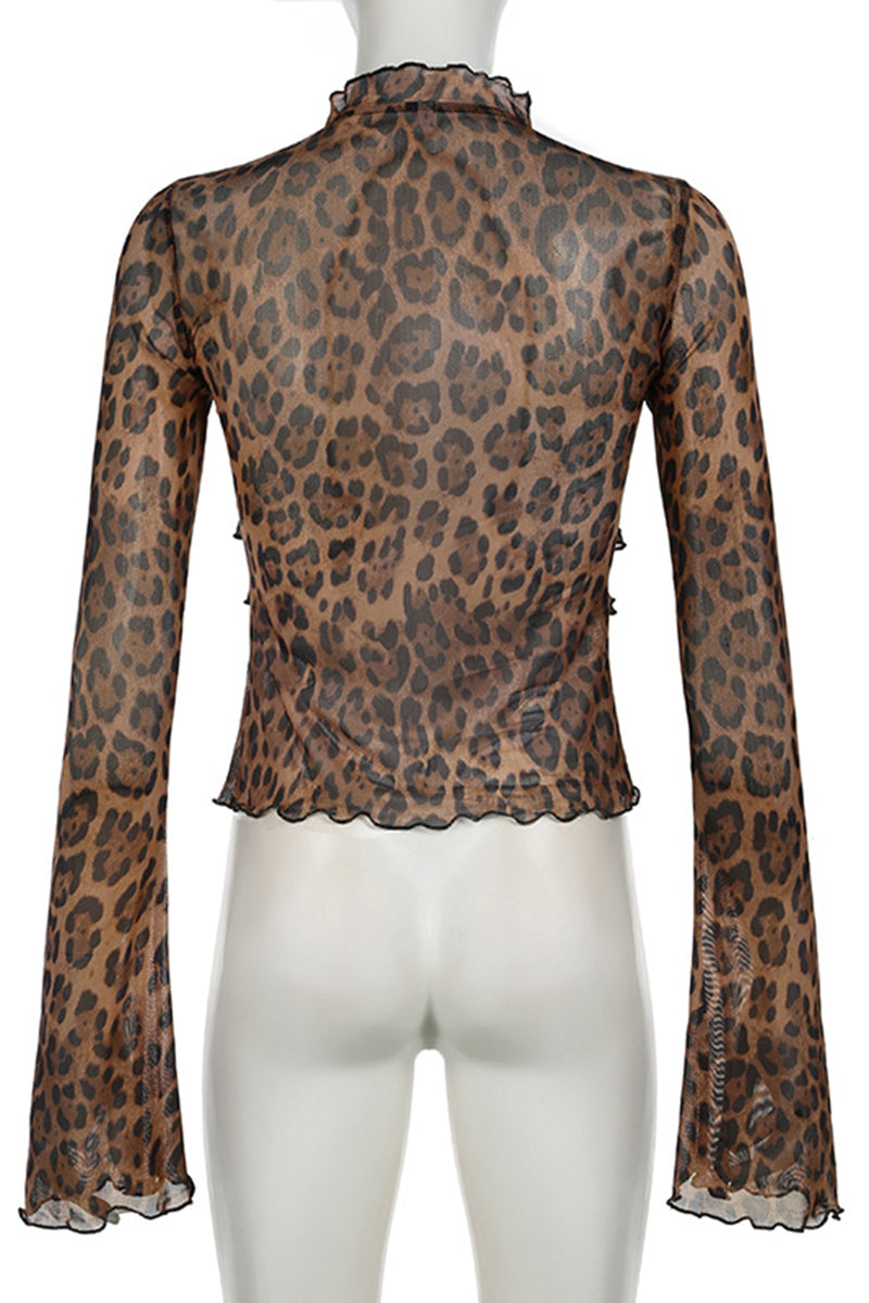 Sheer Leopard Print Mesh Top