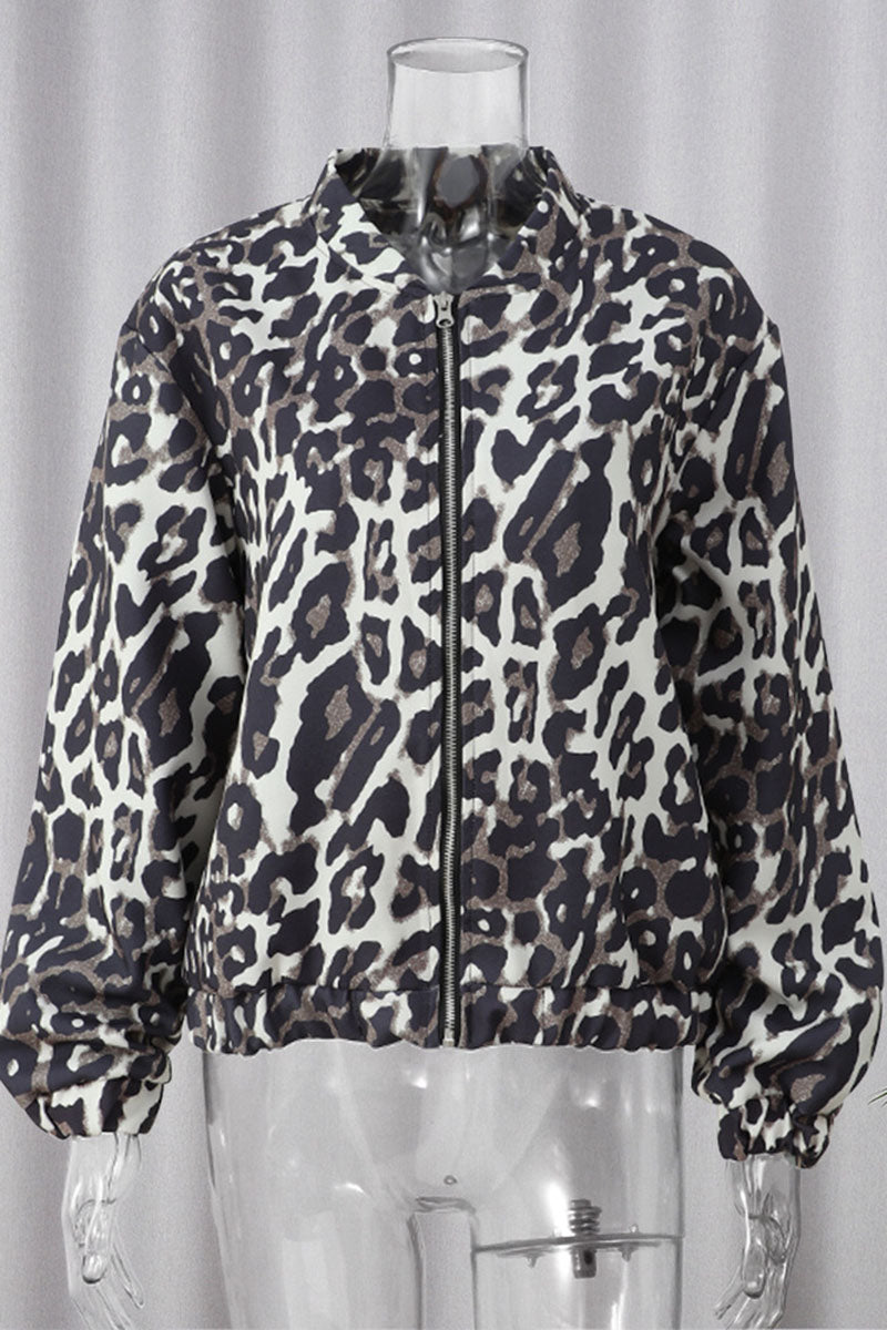 Leopard Print Zip-Up Bomber Jacket