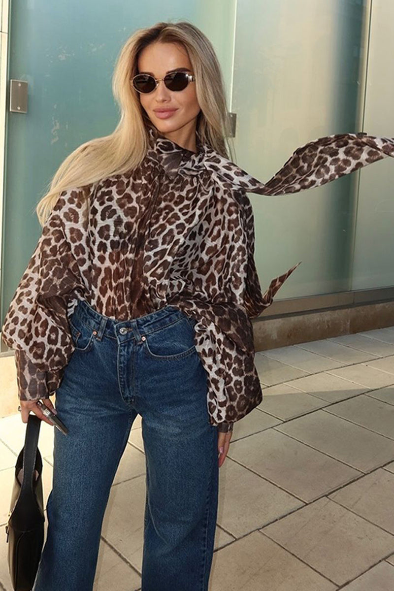 Leopard Print Puff Sleeve Blouse