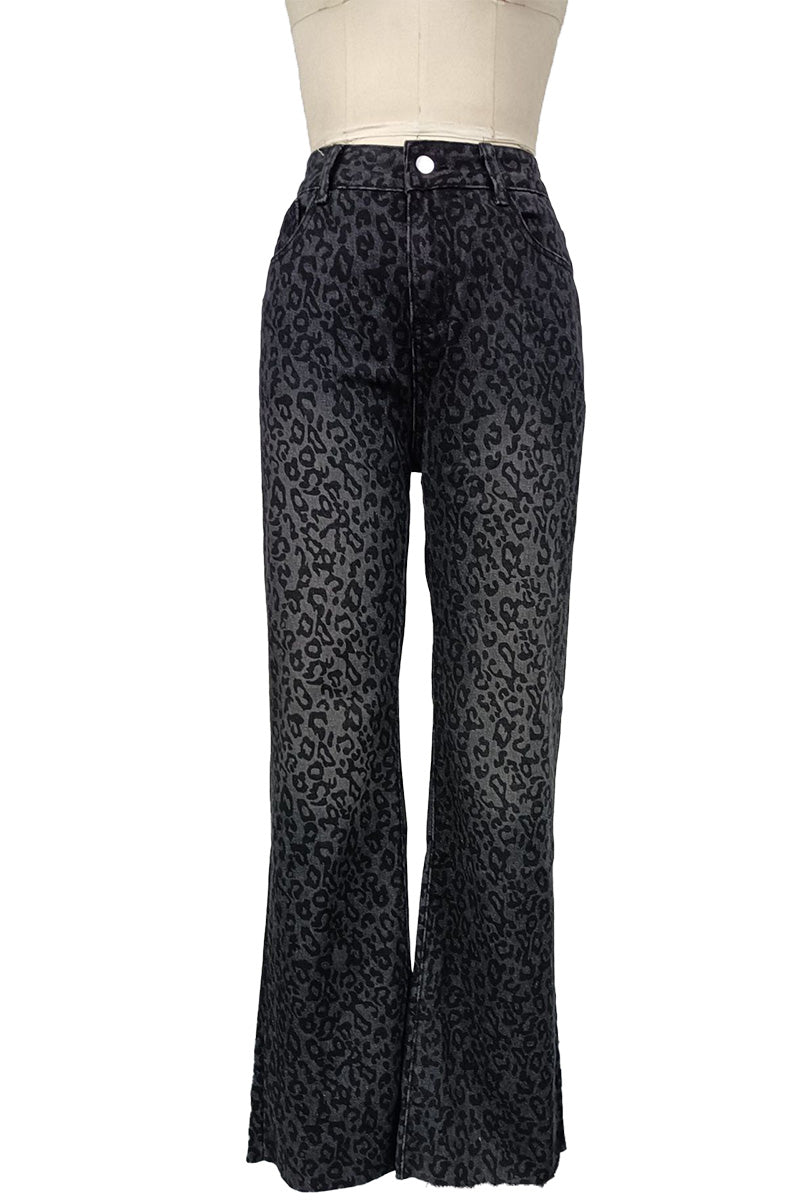 High-Waisted Leopard Print Flare Pants