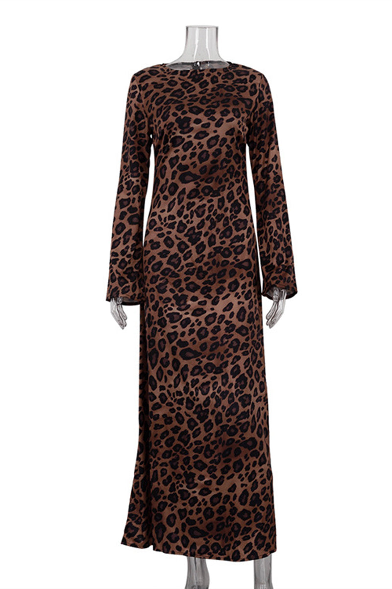 Figure-Hugging Animal Print Maxi Dress