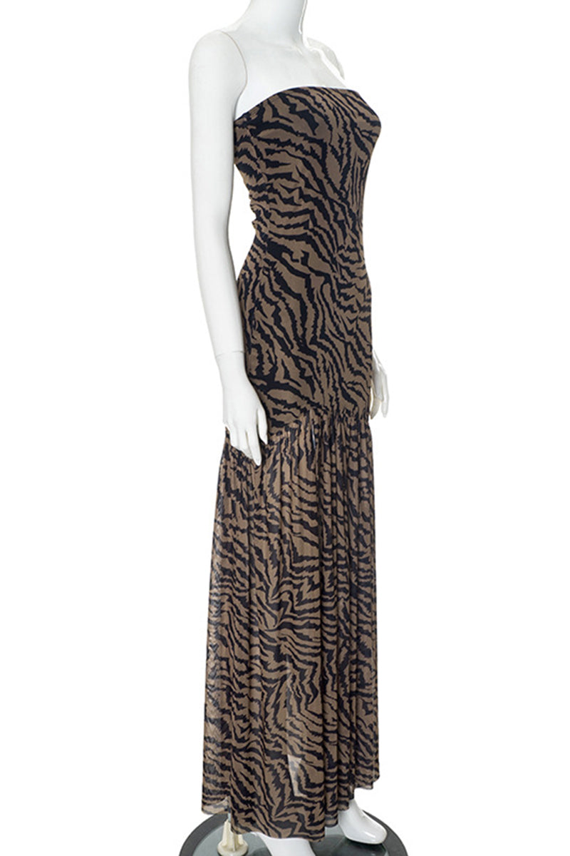 Strapless Zebra Print Maxi Dress