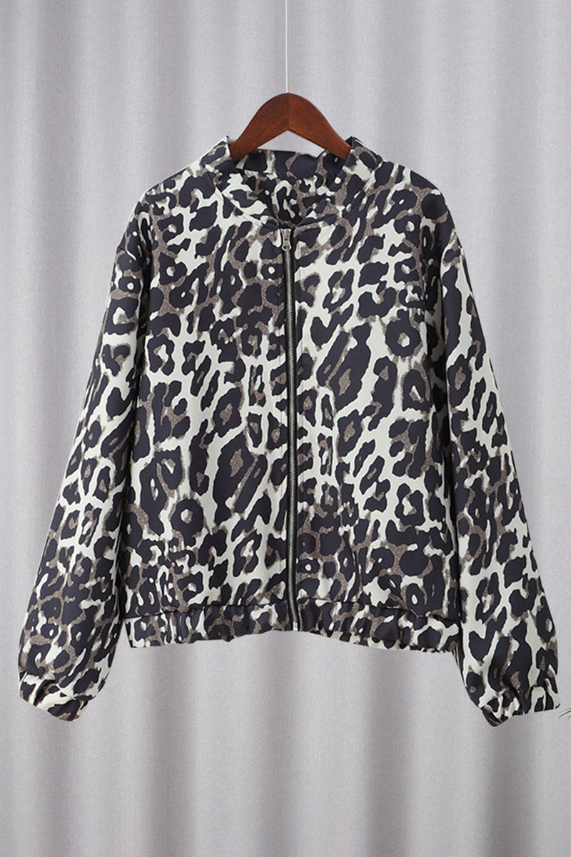 Leopard Print Zip-Up Bomber Jacket