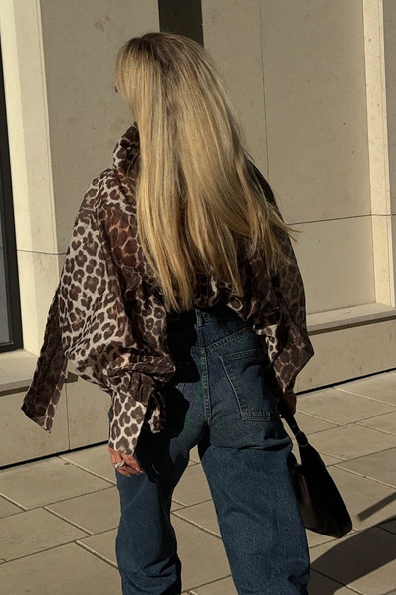 Leopard Print Puff Sleeve Blouse