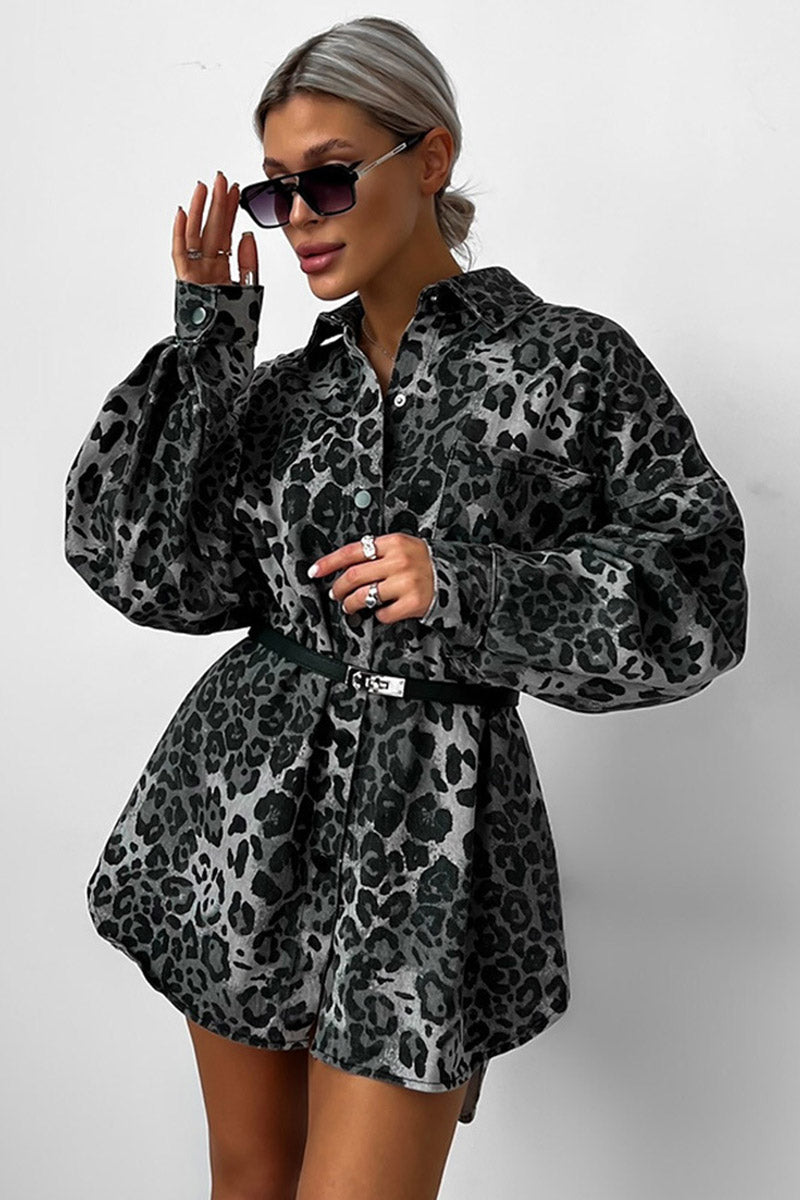 Oversized Leopard Print Button-Up