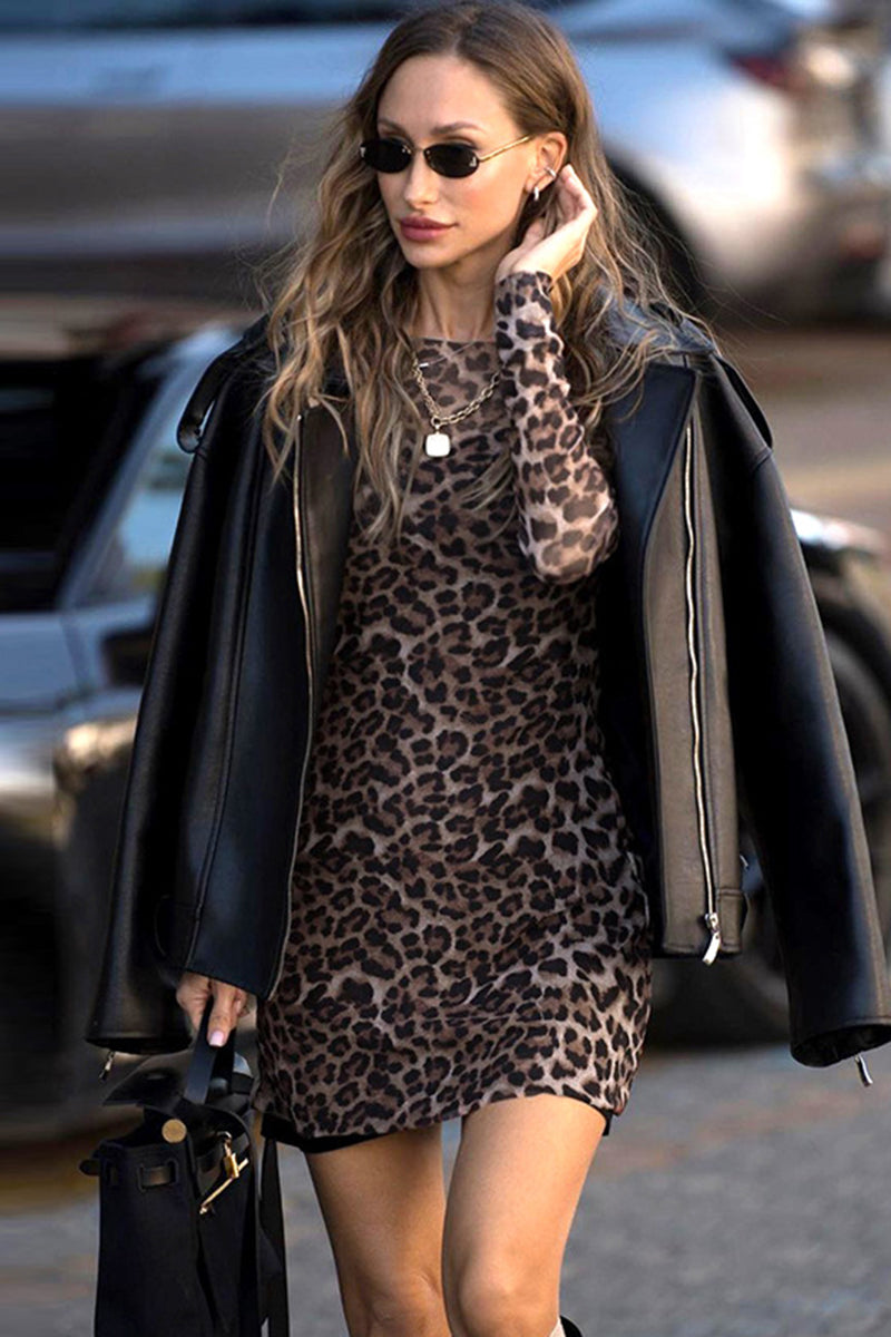 Leopard Print Sheer Bodycon Dress