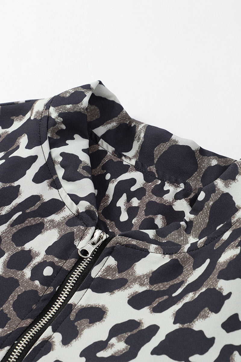 Leopard Print Zip-Up Bomber Jacket