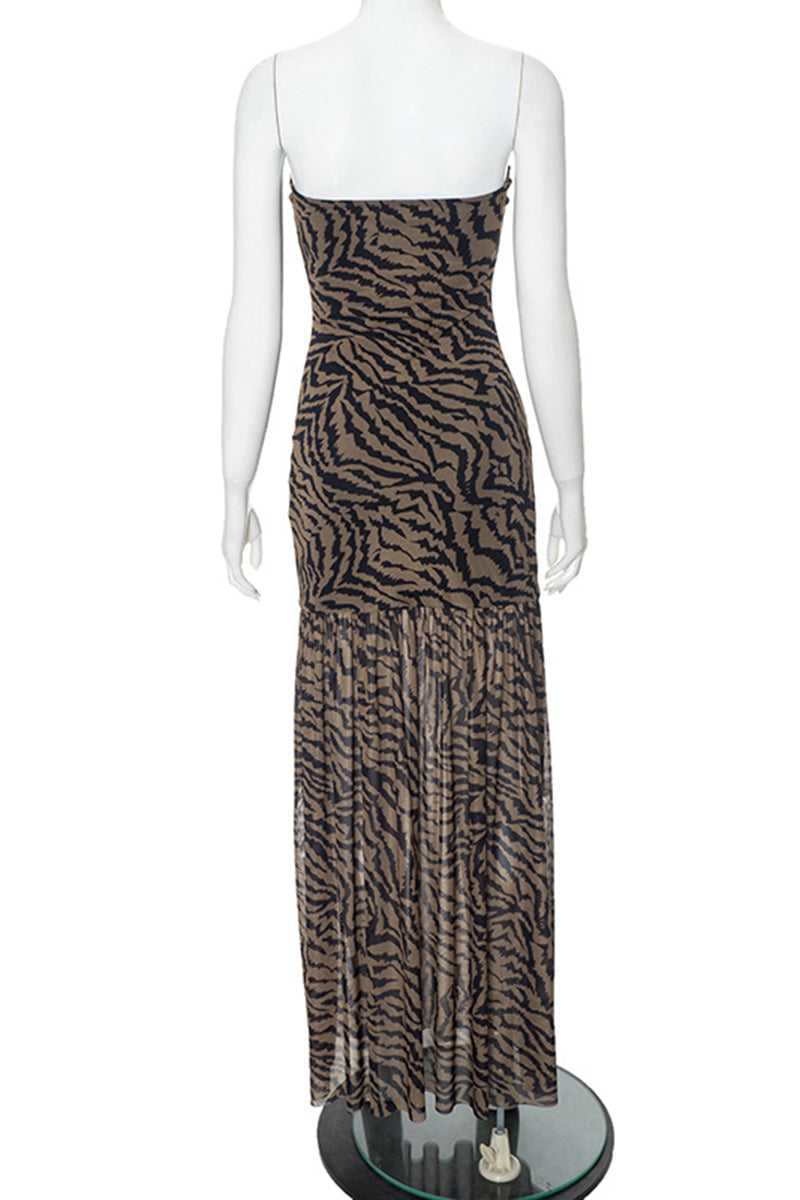 Strapless Zebra Print Maxi Dress