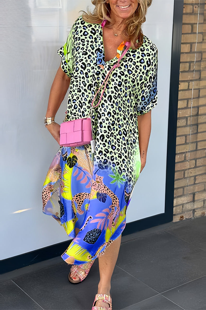 Vibrant and Leopard Print Dress