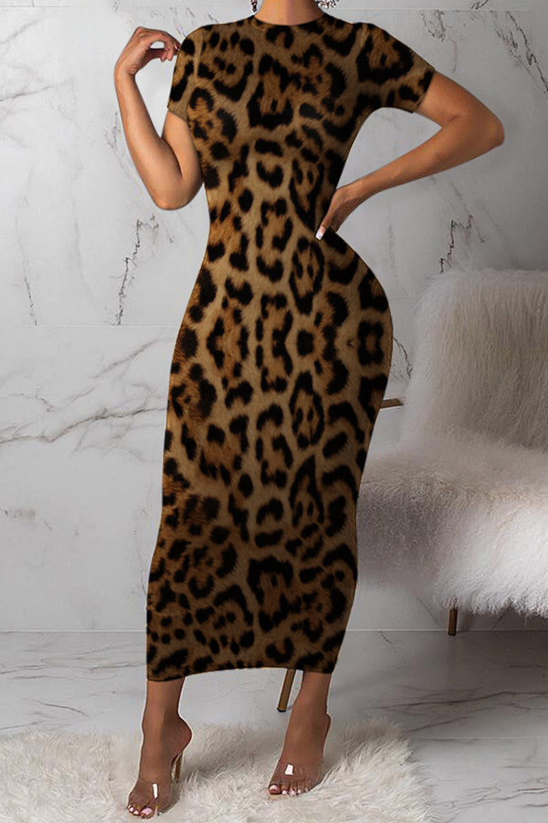 Leopard Print Fitted Maxi Dress