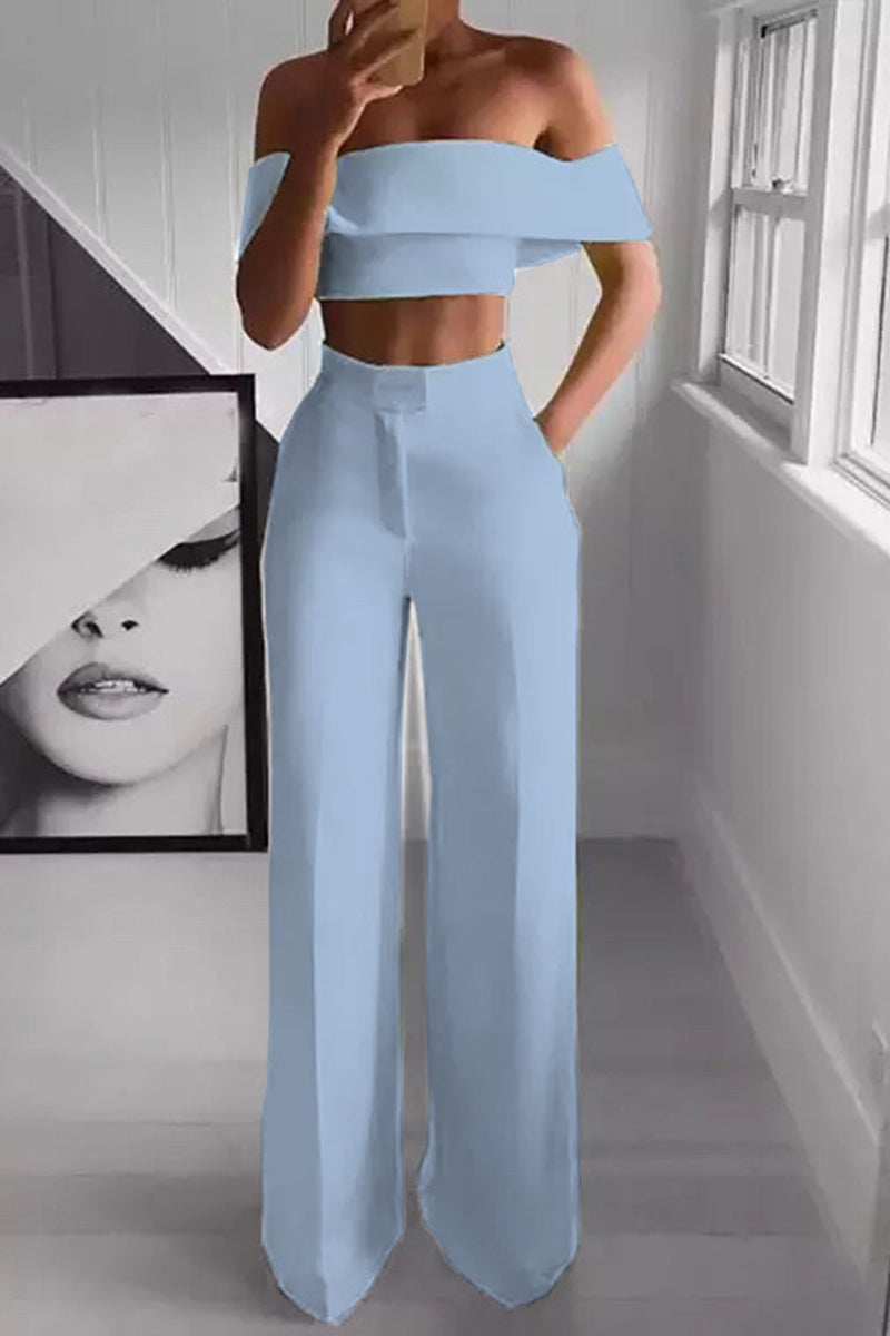 Off-Shoulder Wide Leg Pants Set