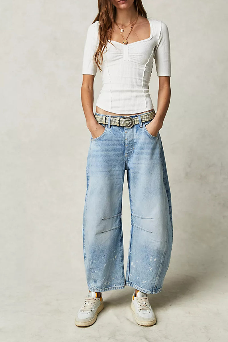 Wide-Leg Low-Rise Wash Effect Jeans