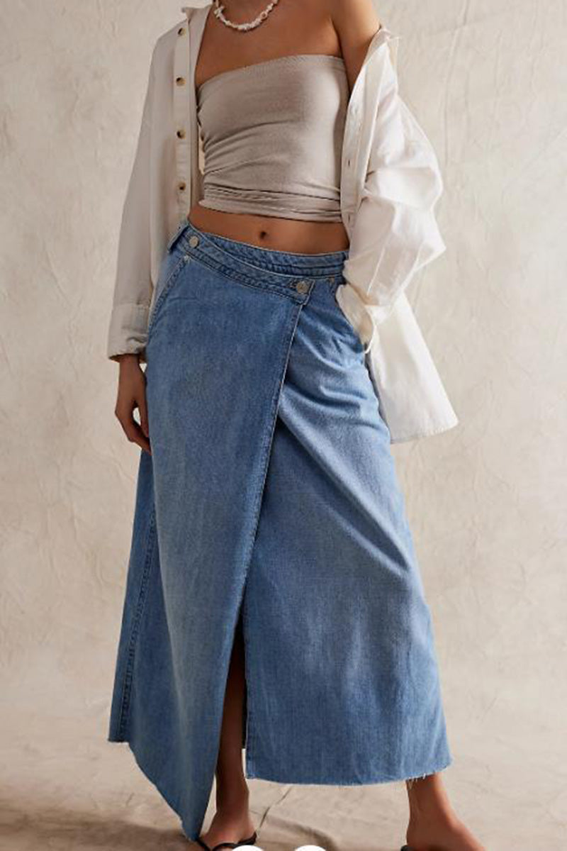 Casual Button Detail Denim Skirt