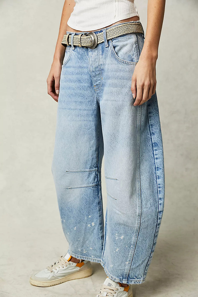 Wide-Leg Low-Rise Wash Effect Jeans