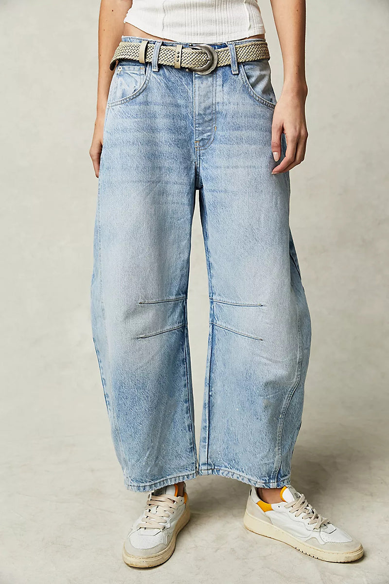 Wide-Leg Low-Rise Wash Effect Jeans